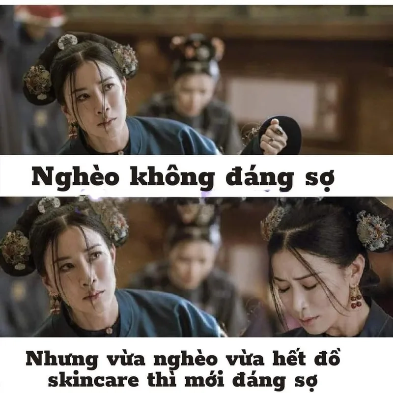 Khi skincare khiến ví tiền nhỏ lại với meme hết tiền vì skincare